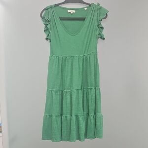 Max Studio Emerald Midi Dress with Ruffled Sleeves